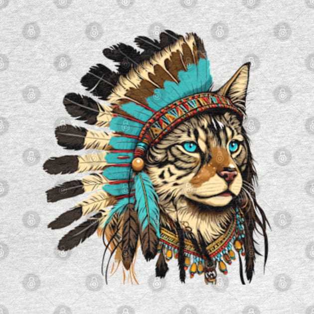 Native American Cat Portrait #1 by Chromatic Fusion Studio